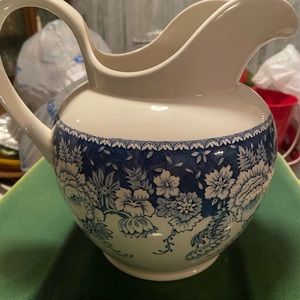 Masons blue and white ironstone pitcher 8”